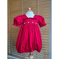Mini Smock Smocked Dress Cute C101-Rom Red