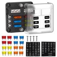6 Way Fuse Block Box 12V/24V DC ATC/ATO Fuse Panel with LED Indicator for Marine Boat Automotive Mot