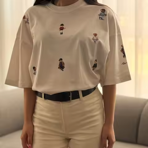 American trend Y2K multi coffee pattern design round-neck short-sleeved retro high street hip-hop Ha