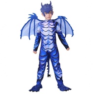 Kids' Frost Dragon Cosplay 4-Piece Set: Scaled Jumpsuit, Wings, Dragon Tail & Headpiece - Perfect Fo