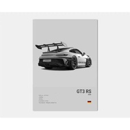 Luxury Black and White Porsche 911 GT3 RS Turbo Canvas Print - Aesthetic Sport Car Poster for Wall A