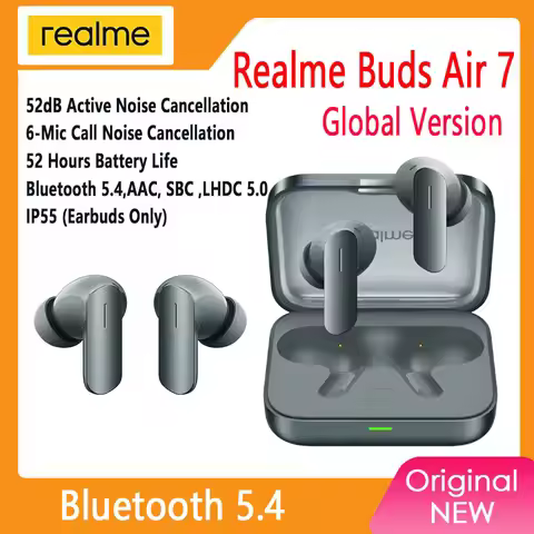 Global Version realme Buds Air 7 True Wireless Earphone 52dB Active Noise Cancelling Bluetooth 5.4 5