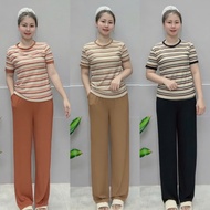 Women's Long Ribbed Patterned Home Wear - CH7. Women's Home Clothing Set
