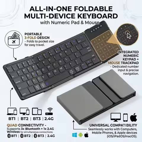 Folding Keyboard Wireless Bluetooth Keyboard MINI Touchpad Wireless Rechargeable Ultra Slim Pocket F