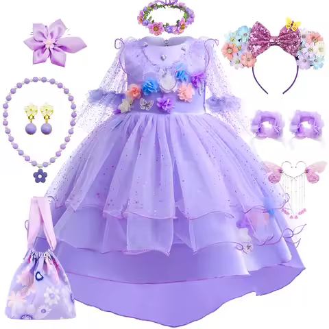 Isabella Dress Girls Cosplay Princess Tulle Costume Encanto Floral Mesh Clothes Children Halloween C