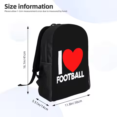 1Pc I Love Football Red Heart Football Lover Printed Style Large Capacity Backpack Utility Bag Schoo