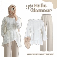 AL03 Women's 3-in-1 Sweater Jennie Pants Korean Style Eid Hijab Outfit Korean Style Set