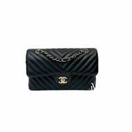 Chanel 黑羊皮V紋淡金釦雙蓋COCO23 A01113