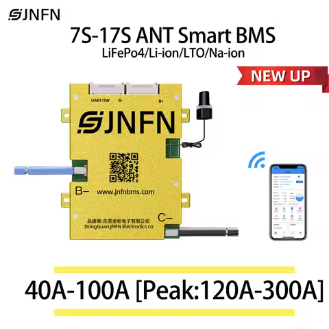ANT BMS 7S 8S 16S 17S 40A 60A 80A 100A 24V 36V 48V 60V for LiFoPo4 Li-ion LTO 18650 battery External