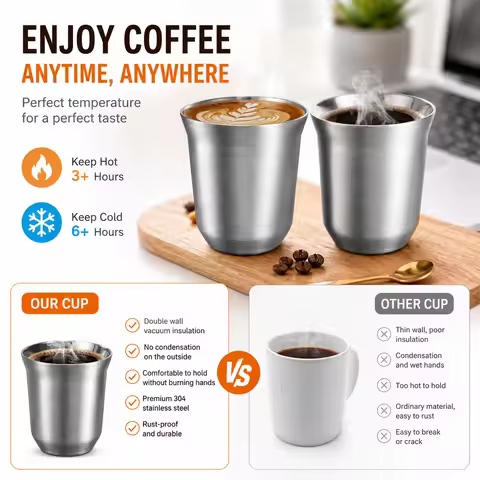 Insulated Stainless Steel Coffee Mug Double Wall Vacuum Travel Cup Dishwasher Safe for Office Home C