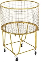 Deco 79 Metal Storage Cart Deep Set Metal Mesh Laundry Basket with Wheels, 16L x 16W x 24.95H, Gold