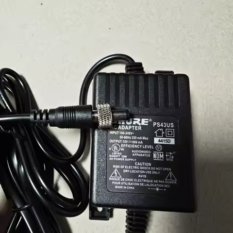 Power Supply Charger 2m Length EU Plug AC 100-240V PS43US 15V 600mA For Shure Wireless Microphone Ad