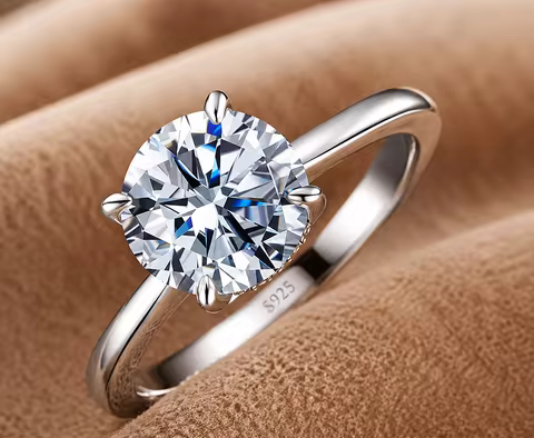 Engagement Rings for Women, 925 Sterling Silver CZ Round Solitaire Engagement Ring with 18K White Go