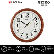 Jam Dinding SEIKO Analog QXA788B White Dial Brown Wood Pattern Plastic Case Auto LED Wall Clock