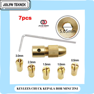 Kepala Bor Mini Chuck Set 7in1 Drill Shaft Keyless Chuck Mini Bor Chuck Drill Grinder Tuner Set 7in1