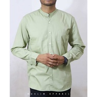KEMEJA HIJAU Men's Solid Sage Green Display Sleeve Shirt Sanghai Collar / Sage Green Long Men's Musl