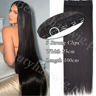 100cm Long Straight Hair Piece Synthetic Hair Extensions 5 Clips Long Straight High Temperature Fibe