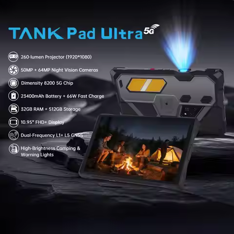 Unihertz 8849 Tank Pad Ultra Rugged Tablet PC Projector 5G 10.95" 120Hz 16GB 512GB 23400mAh Battery 