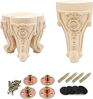 INKNOTE 4 Pack Solid Unfinished Carved Wood Furniture Legs European Style Replacement Feet for Sofa