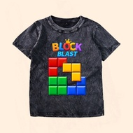 Children's washed t-shirt, block blast game, free custom name