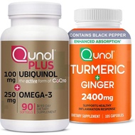 Qunol CoQ10 & Turmeric: Plus Ubiquinol CoQ10, 90 Softgels & Turmeric Curcumin, 2400mg, 105 Capsules