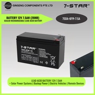 7-STAR* 7.5AH Sealed Rechargeable Lead Acid Battery 12V 7.5AH (20HR) - 7SDA-6FM-7.5A