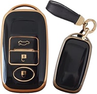 TECART Key Case Cover Fit For Toyota Yaris Daihatsu Soft TPU Key Case Keychain Key Shell Accessories Protector 3 button, R-black, R-keychain, R-black, R-keychain