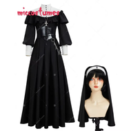 【TI hot】 MICCOSTUMES Gothic Halloween Nun Style Dress Retro Black Long Dress with Shawl and Necklace