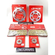 Y15/Y15ZR/R15/MT15 RCB Spocket Spoket Front/Rear Rantai Chain Gold 428HS Series 122L/132L (100% Orig