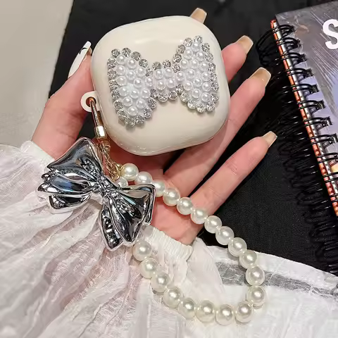 3D Pearl Diamond Case For Samsung Galaxy Buds FE Pro Buds2 Pro Buds Live Plus Soft Earphone Case Wit