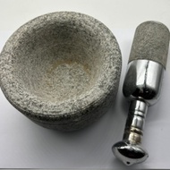 Mortar and Pestle Set with Stainless Steel Handle for Spices /Ural/Idikallu - 100% Natural Stone (Weight - 2.8kg)