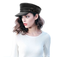 Women Newsboy Hats Vintage PU Leather Fiddler Hat Captain Sailor Cap Cabbie Baker Boy Peaked Cap