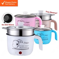 1.8L Electric Cooker + Tray –Non-Stick Mini Rice Cooker for Steamer & Frying Pan, Multifunction Conv