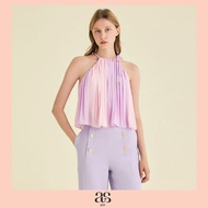 [asv ss25] Janet Halterneck Top เสื้อผู้หญิงคล้องคอ แขนกุด ผ้าชีฟองตัดต่อสลับสี ดีเทลรูดช่วงคอ ซิปหล