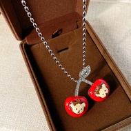 1 Pcs Studded Drop Oil Cherry Bear Necklace