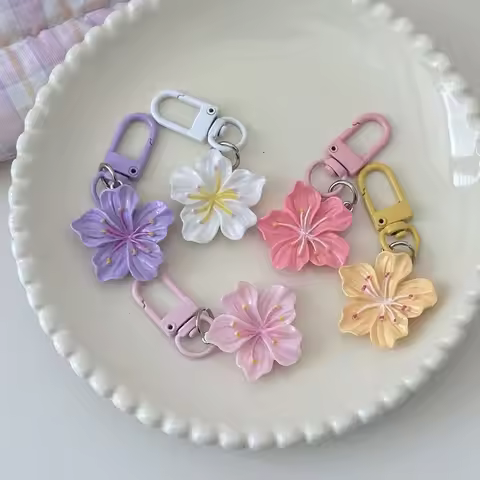 New Colorful Cherry Blossom Keychain Cherry Blossom Sweet Bag Pendant DIY Romantic Keyring Backpack 
