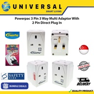 [SG SHOP SELLER] Powerpac 3Pin 3 Way Multi Adaptor With 2 Pin Direct Plug (Safety Mark)