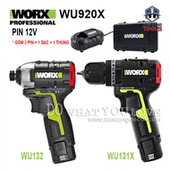 Combo Máy Vặn Vít Máy Khoan Dùng Pin 12V Worx WU920X ( 2 Thân Máy 2 Pin 2.0Ah 1 Sạc 1 Thùng )
