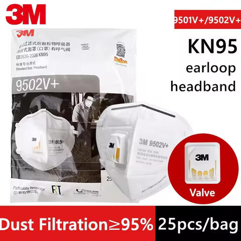 3M Mask 9501V+ 9502V+ Anti-particulate Mask Standard Breath Valve Folding Headband Earloop High Filt