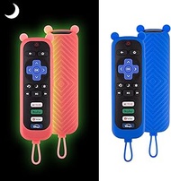 2 Pack Cute Roku Remote Cover, Silicone Protective Case for Roku TV TCL Roku 2/3/4 /Express/Premiere/Voice/Streaming Stick/Ultra RC280 Anti Slip Remote Sleeve Skin (Glow Red + Royal Blue not Glow)