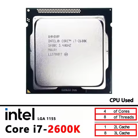Used Intel Core i7-2600K i7 2600K 3.4 GHz 8M 95W LGA 1155
