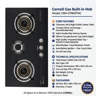 Cornell 2/3 Burner Glass Hob Tornado Flame LPG Auto Ignition Black CBH-G7802TN / CBH-G7803TNC