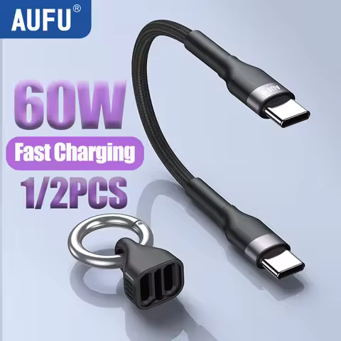 AUFU Portable Keychain USB C Charger Cable Short 60W Fast Charging Cord Type C Short Charging Cable 