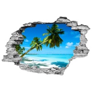 Pemandangan pohon palem pantai 3D stiker Mural vinil dinding rusak