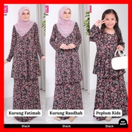 Raya 2024 Dhia Cotton Ironless Set 387 Black Baju Kurung Fatimah Raudhah Peplum Kids Sedondon Ibu Dan Anak