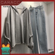 <CarAcc> Solid Color Drawstring Pullover Hoodie Autumn Batwing Sleeve V-Neck Women Sweatshirt Street