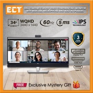 Dell C3422WE 34" WQHD (3440 x 1440) Curved Video Conferencing Monitor with Webcam, Microphone and Bu
