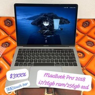 (荃灣實體店，頂配touch bar😍)Apple macbook pro 2018/i7/16GB ram/256GB ssd