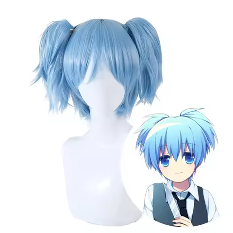 Assassination Classroom Cosplay Shiota Nagisa Wig With Double Ponytails Blue Heat Resistant Hair For