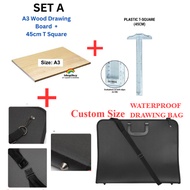 A3 Drawing Board Waterproof Bag T Ruler 45cm A3 Slot Hole Wood Board T Square Sekolah Teknik Kejurut